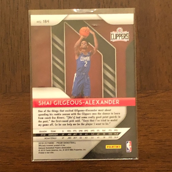 Shai Gilgeous Alexander Panini Prizm Rookie Card - Picture 2 of 2